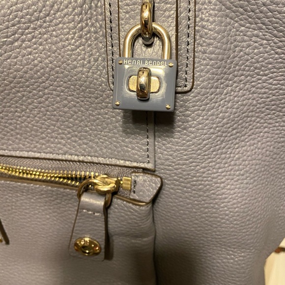 Henri Bendel gray blue all leather tote with lock. - Picture 3 of 3